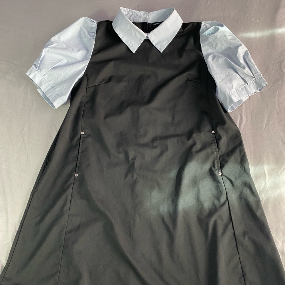 Black Dress with Light Blue Collar Pockets XL Lolita Schoolgirl